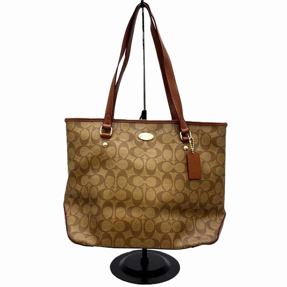 Coach City Zip Top Tote Signature Brown Coated Canvas ruby edge trim F34603 2015